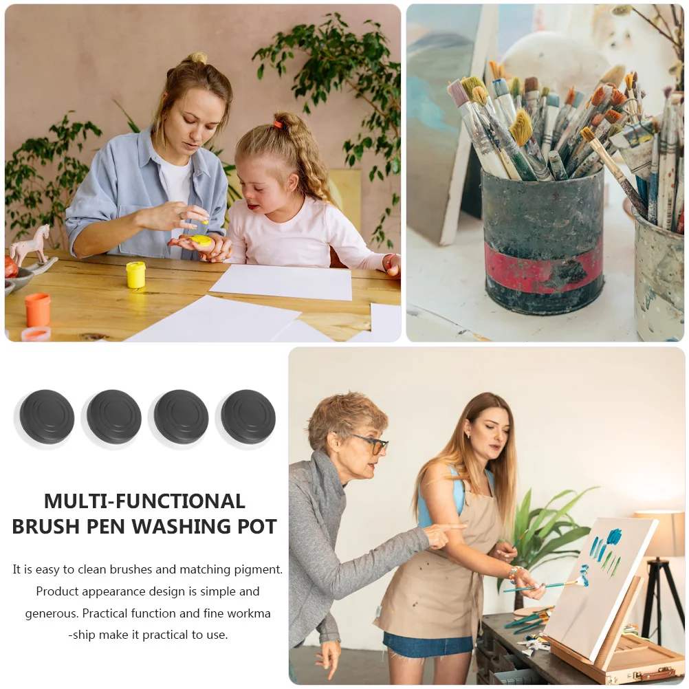 

4Pcs Oil Palette Cup Plastic Brush Washer with Lid Strong Function Small Size Brush Cleaning Pot for Water Spirits Turpentine