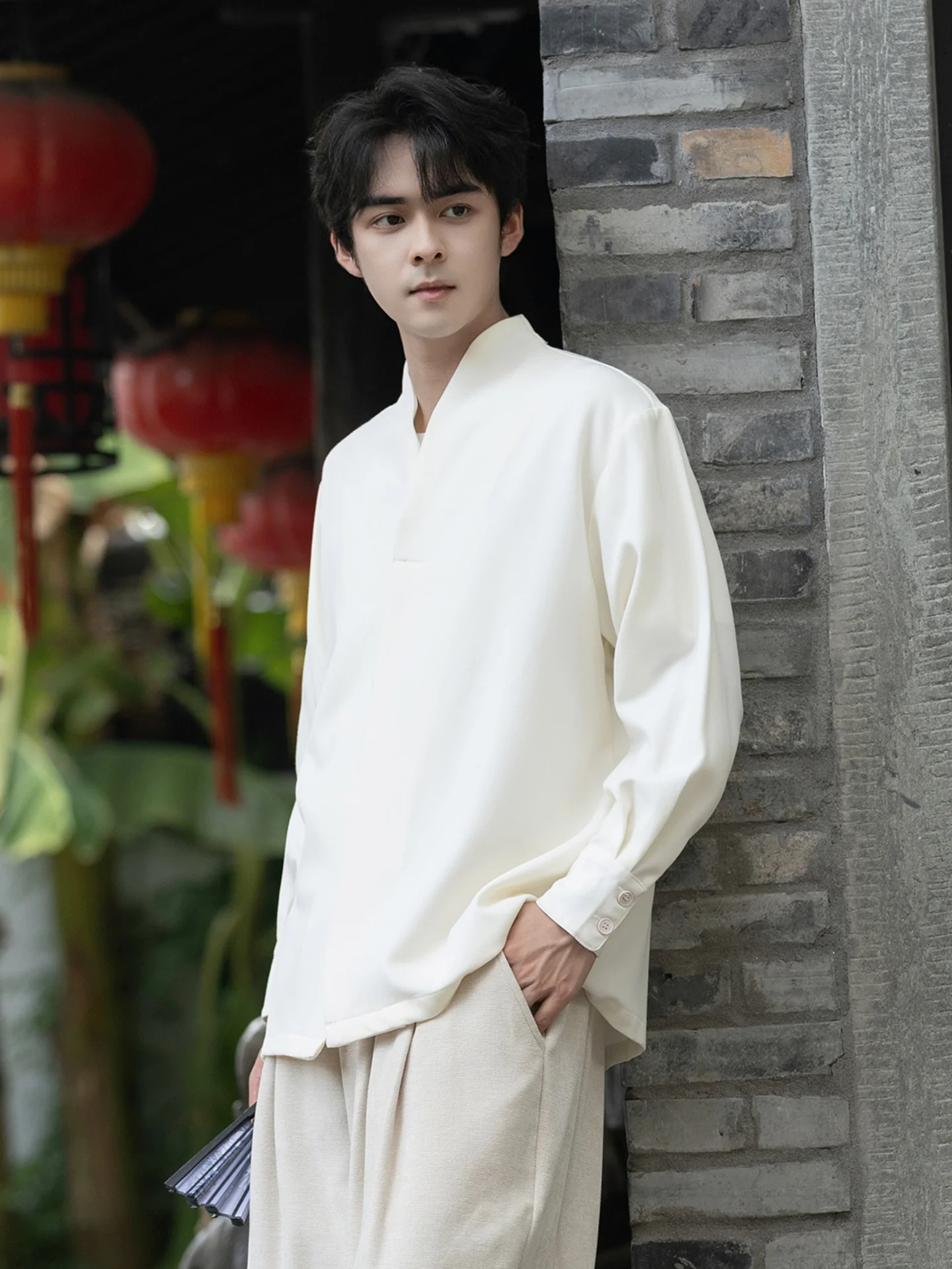 

Мужская футболка с длинным рукавом из флиса, комфортная, мягкая, премиум-качества, в китайском стиле, для осеннего сезона