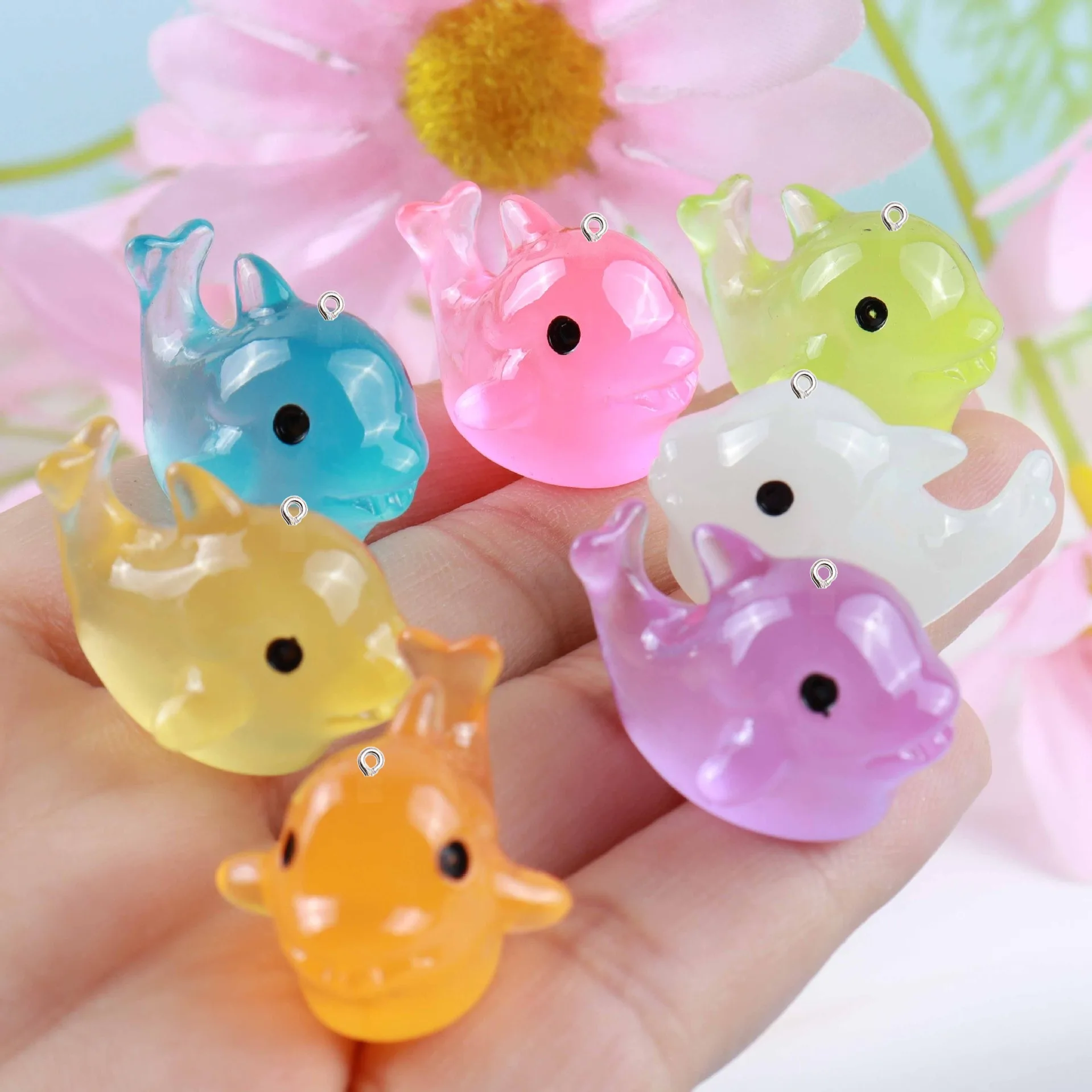 10Pcs Cute Luminous Dolphin Resin Charms Marine Animal Pendants For Girl DIY Jewelry Making Keychain Earring Craft Supplies Ring