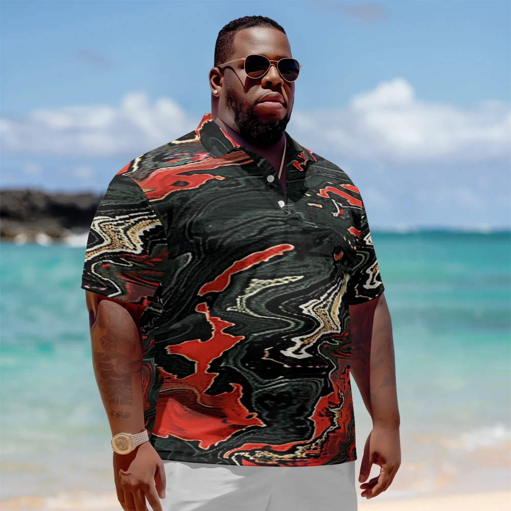 

Plus Size Men's Summer Short Sleeve Lapel Sky Sea color printed shirt Daily Casual Button Polo Shirt