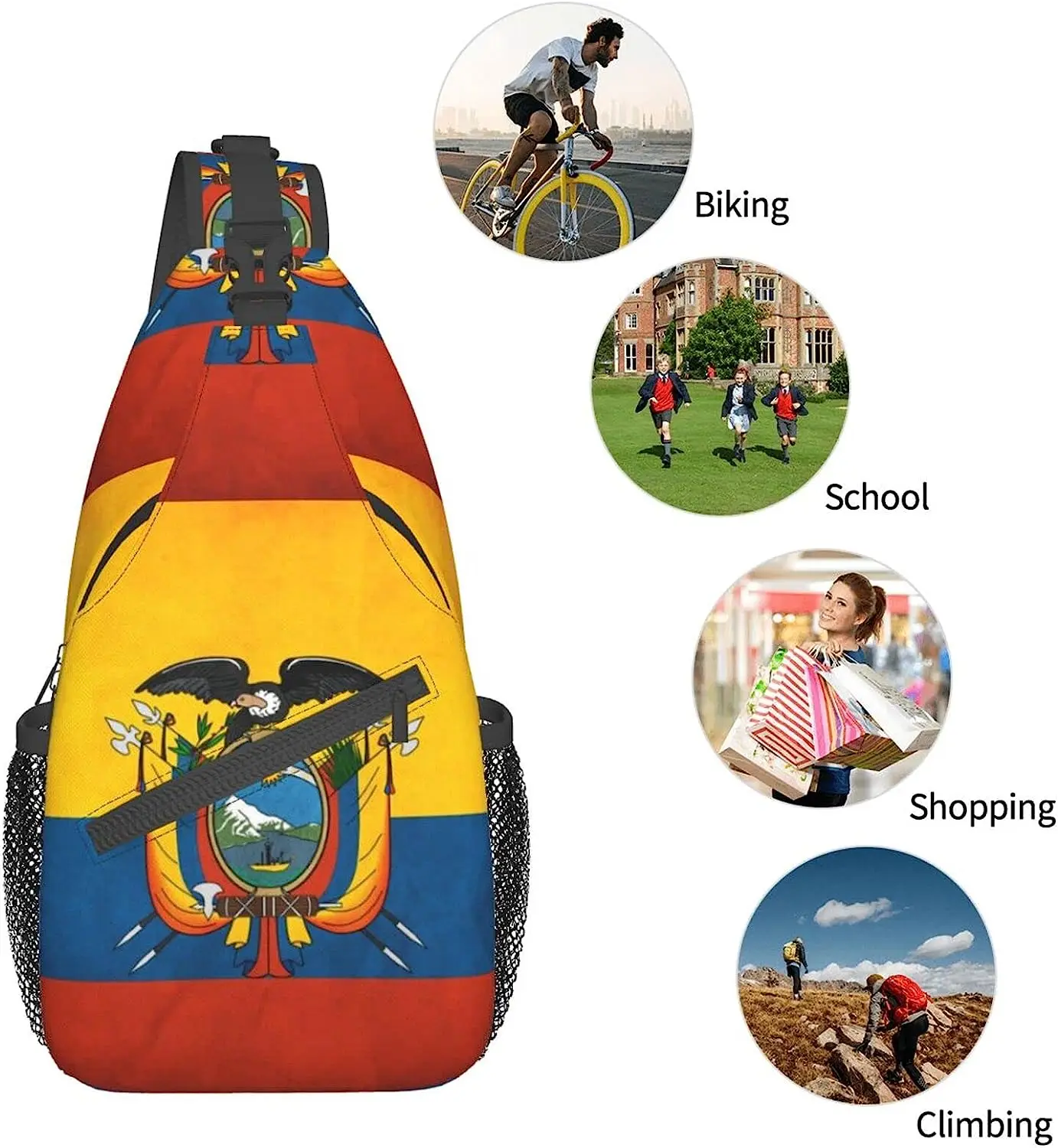 Ecuador Flag Hiking Daypacks Cross-body Sling Backpack for Men Women Outdoor Cycling Hiking Travel