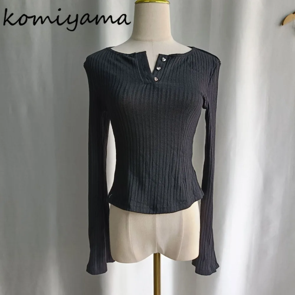 

Autumn Long Sleeve Knit Roupas O-neck Heart Button Ropa Muje Elastic Bottomed Sweater Japan Style Woman Clothes New Sueter