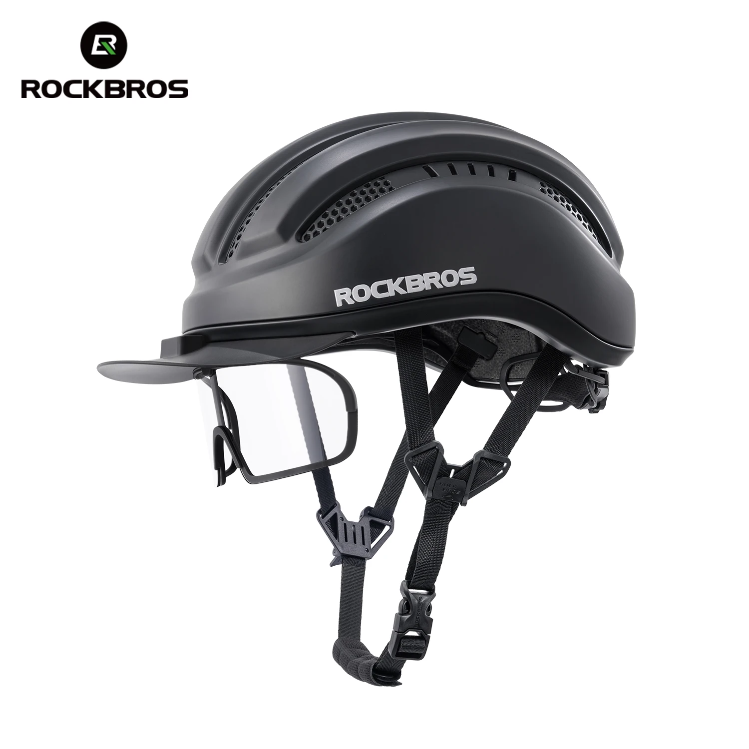 

ROCKBROS Cycling Integrated Helmet High Strength 54-60cm Head Circumference Wide Brim Helmet Photochromic Goggles Cycling Helmet