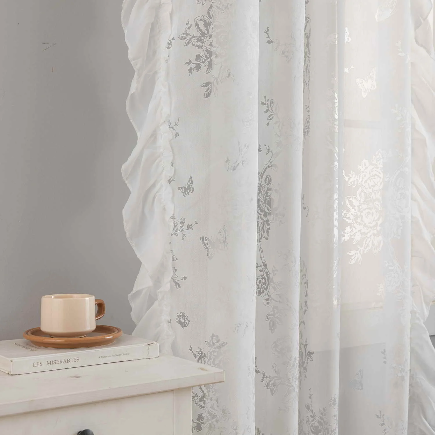 

French Jacquard Lace White Curtains,Privacy Partition Sheer Voile For Living Room And Bedroom,Home Tulle Curtains For Window