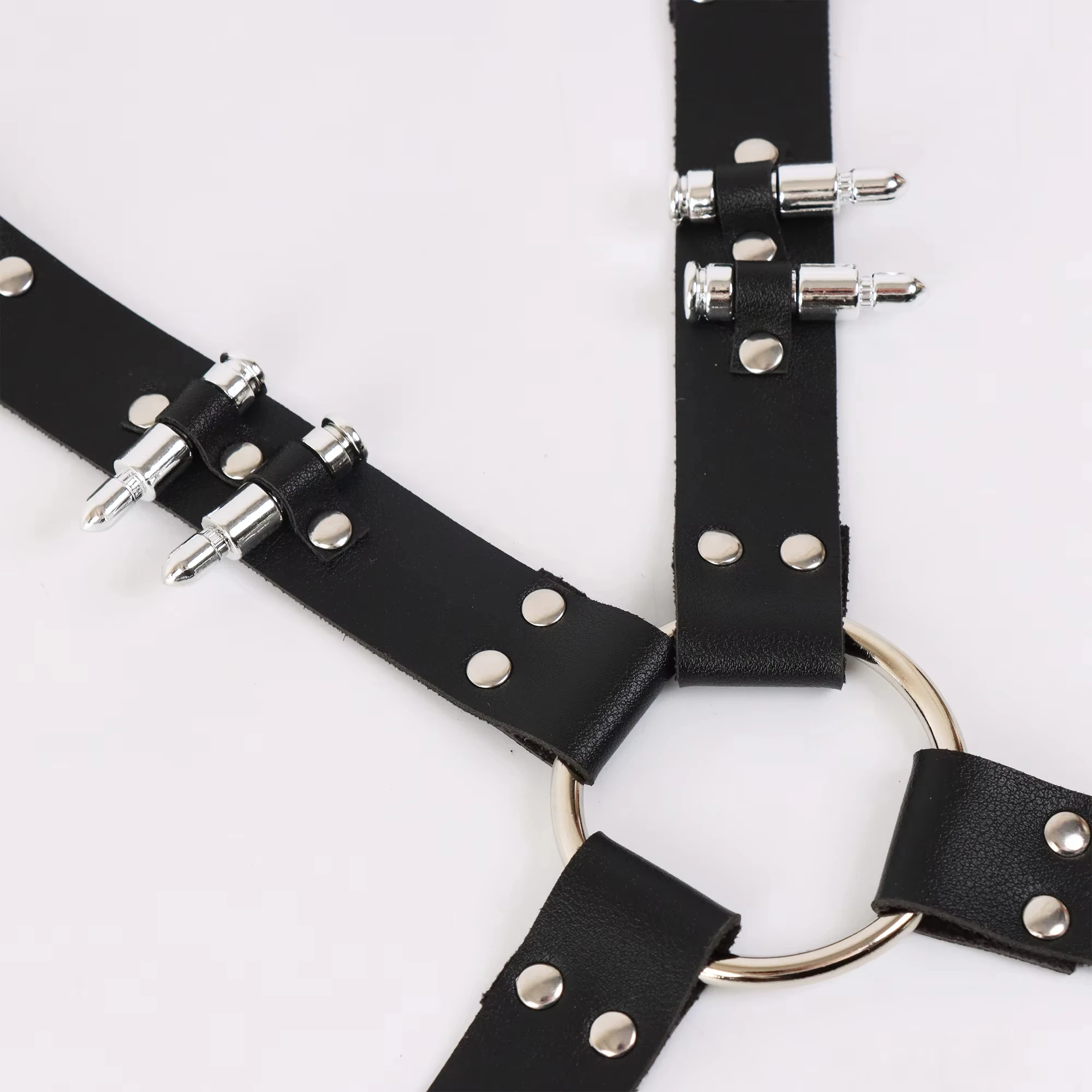 Cintura da uomo in ecopelle gotica con cinturino regolabile per gamba punk nero - Fibbia in metallo resistente, design senza bottoni per Concer