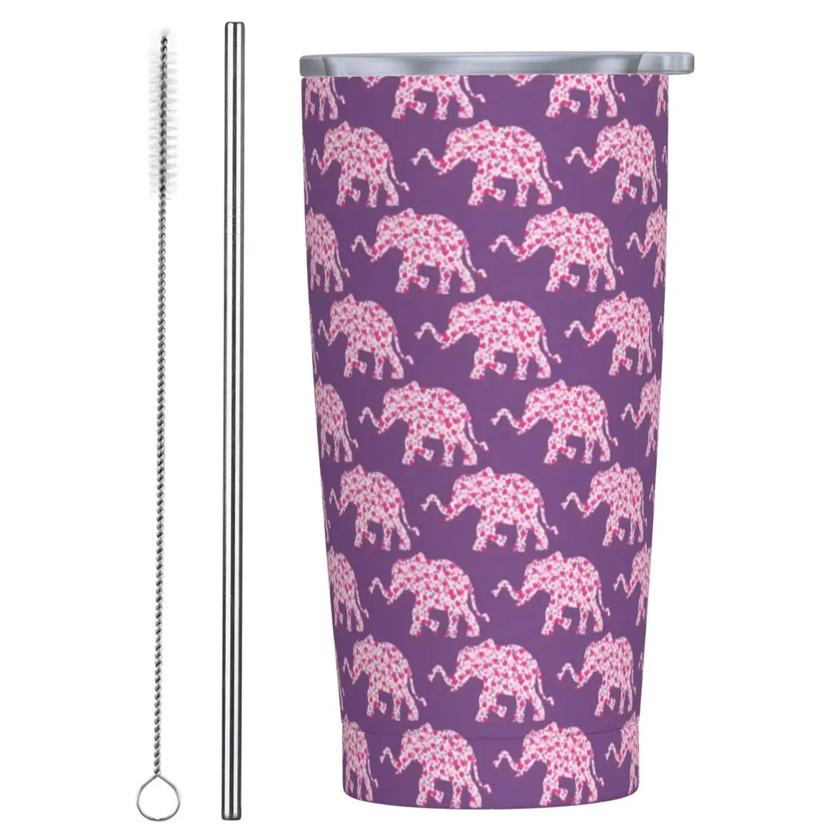 Elephant Print Tumbler Pink Hearts Cold and Hot Water Bottle Leakproof Stainless Steel Thermal Mug Custom Camping Mugs Cup