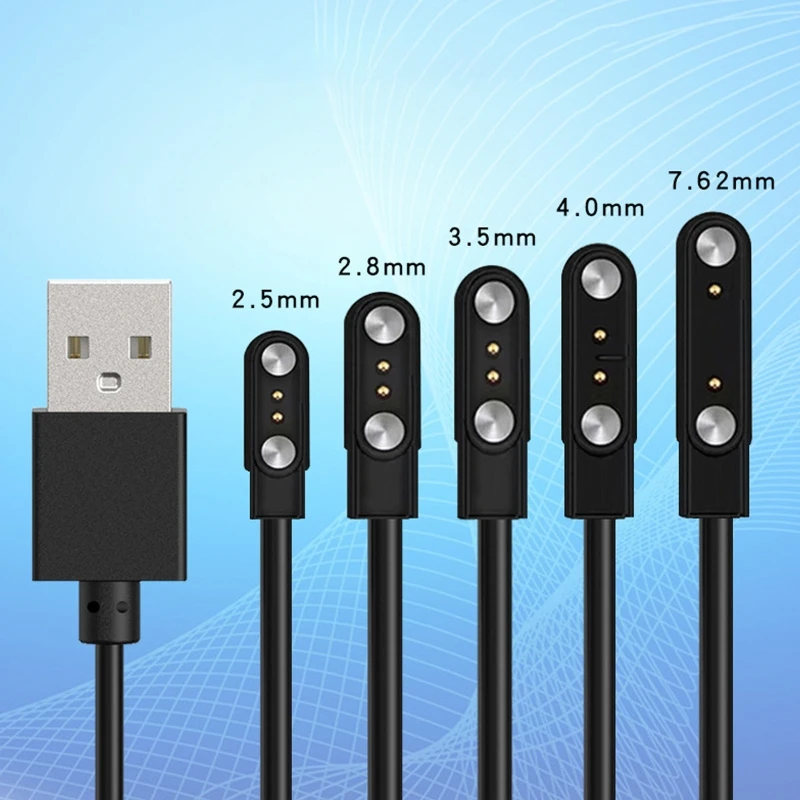 USB 충전 라인 코드 로프, 2 핀 강력 마그네틱 충전 케이블, 블랙/화이트 색상, 스마트 워치와 호환 가능, 범용