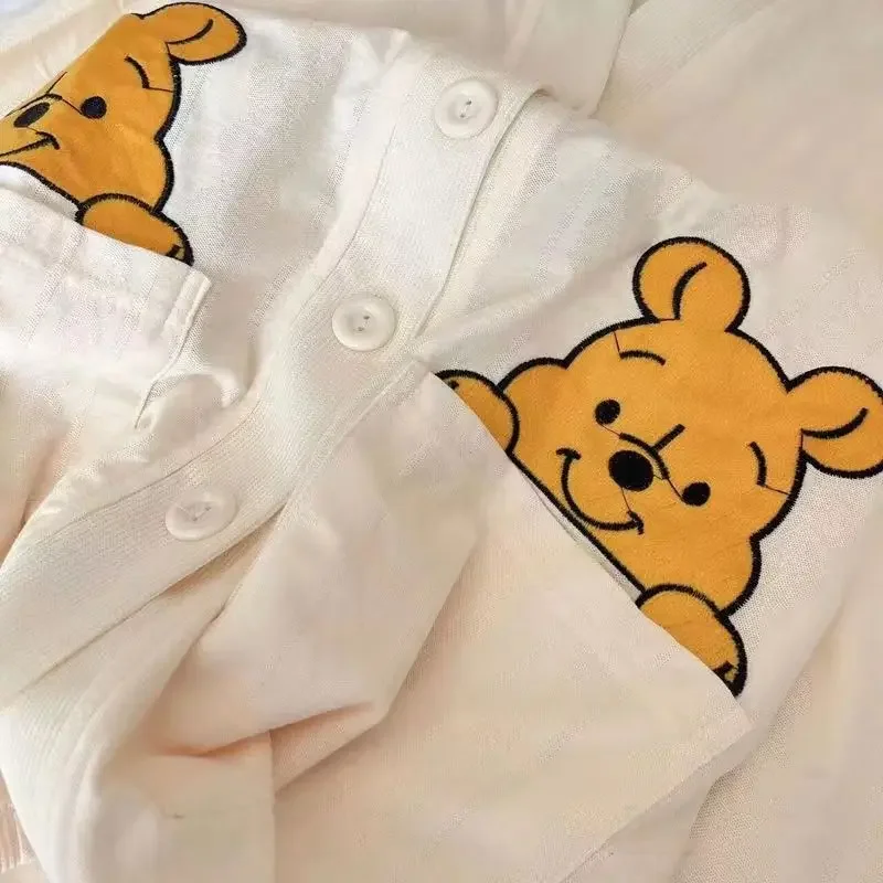 New Winnie The Pooh Cardigan Long-sleeved Super Cute Ins Can Be Worn Outside Home Clothes Comfortable Soft Pajamas Two-piece Set