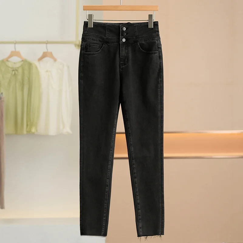 

High Waist Elastic Slim Fit Pencil Jeans Spring New Women's Faion 964 Simple Design Casual Thin Denim High Waist Fit Jeans