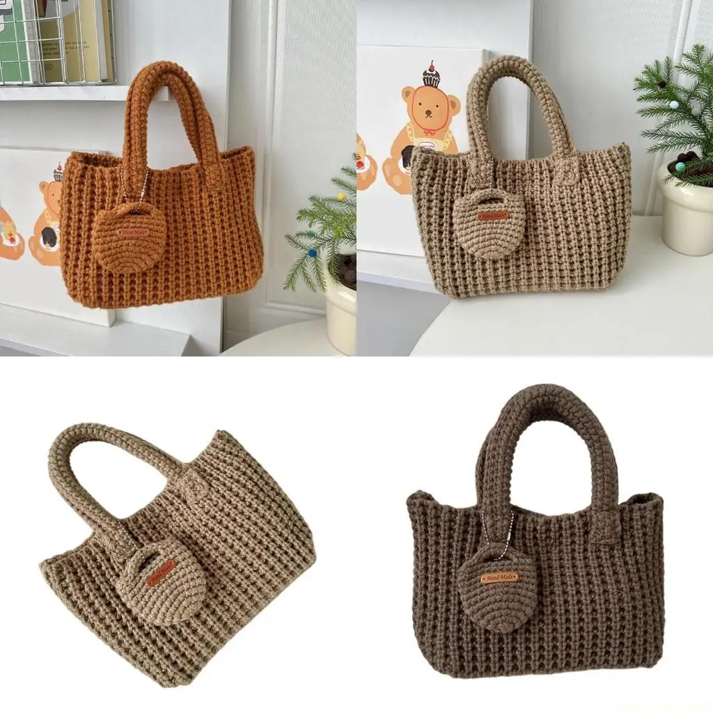 

X90D Unique Handmade Yarn Bag Crochet Handbag Top Handle Bag for Casual or Travel Use