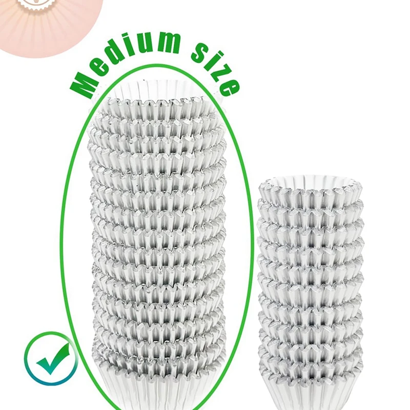 A74E-Mini 500 Uds. Revestimientos para cupcakes de lámina plateada para hornear tazas gruesas y resistentes, resistentes al aceite, papel de revestimiento para muffins