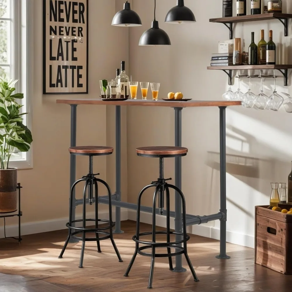 

3-Piece Table & Chair Sets for Pub Kitchen Dining Living Party Bistro Breakfast, 1 Rectangular Dining Table