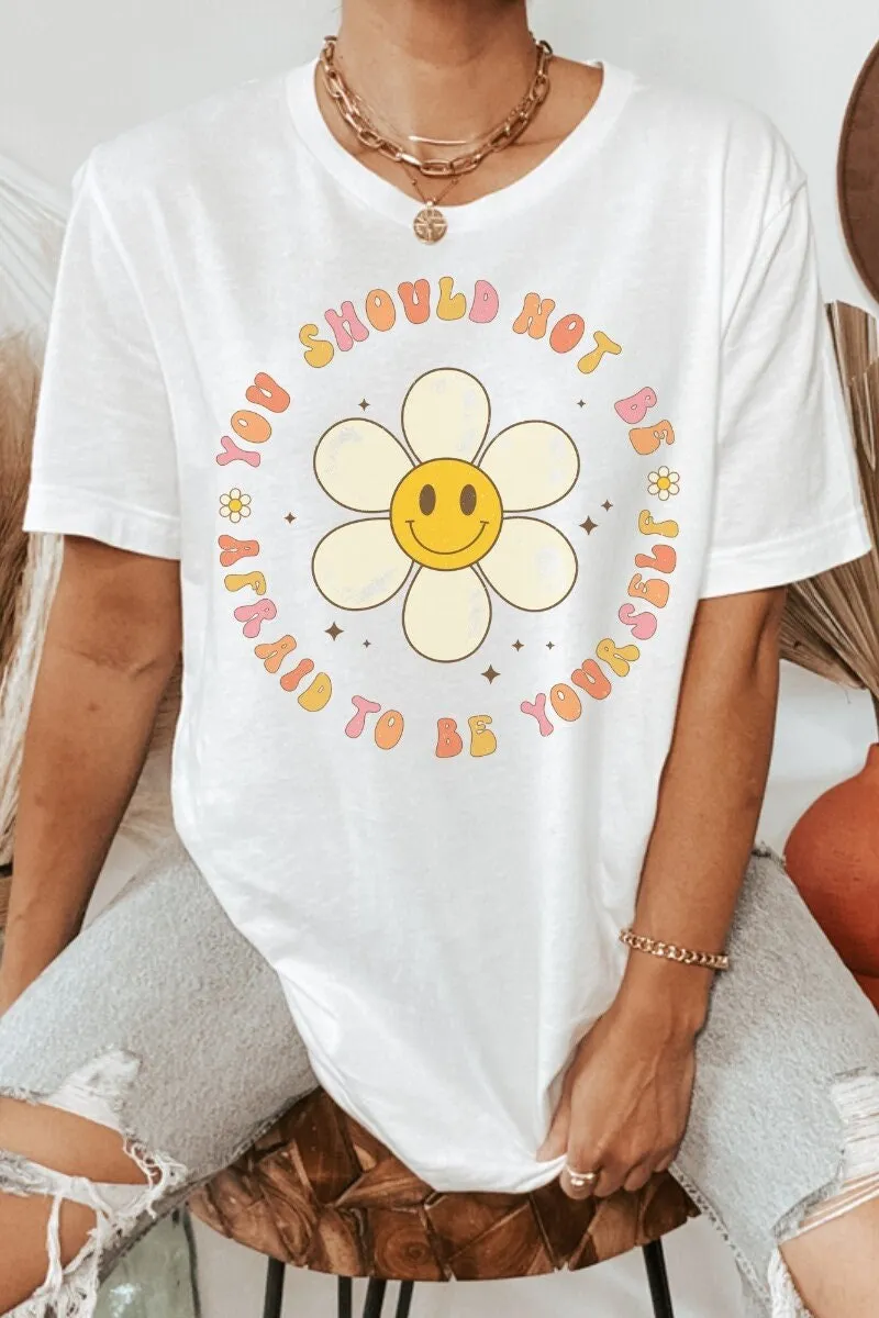 Worded Smile Flower T Shirt Fit