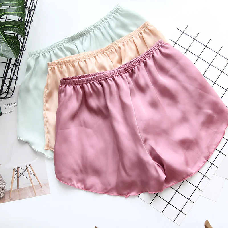 Silky Shorts Women Summer Outer Wear Korea Sexy Cool Pure Color Sleep Bottoms Simple Sleep Shorts Women Pajama Shorts