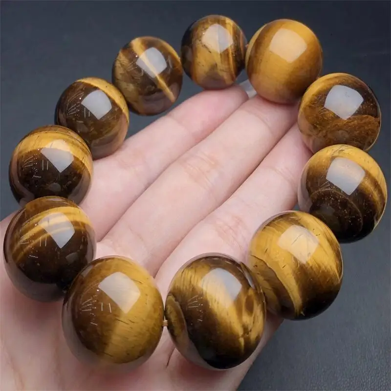 

20MM Natural Yellow Tiger Eye Stone Bracelet Healing Visuddhi Chakra Stress Relief Reiki Yoga Energy Gift 1PCS