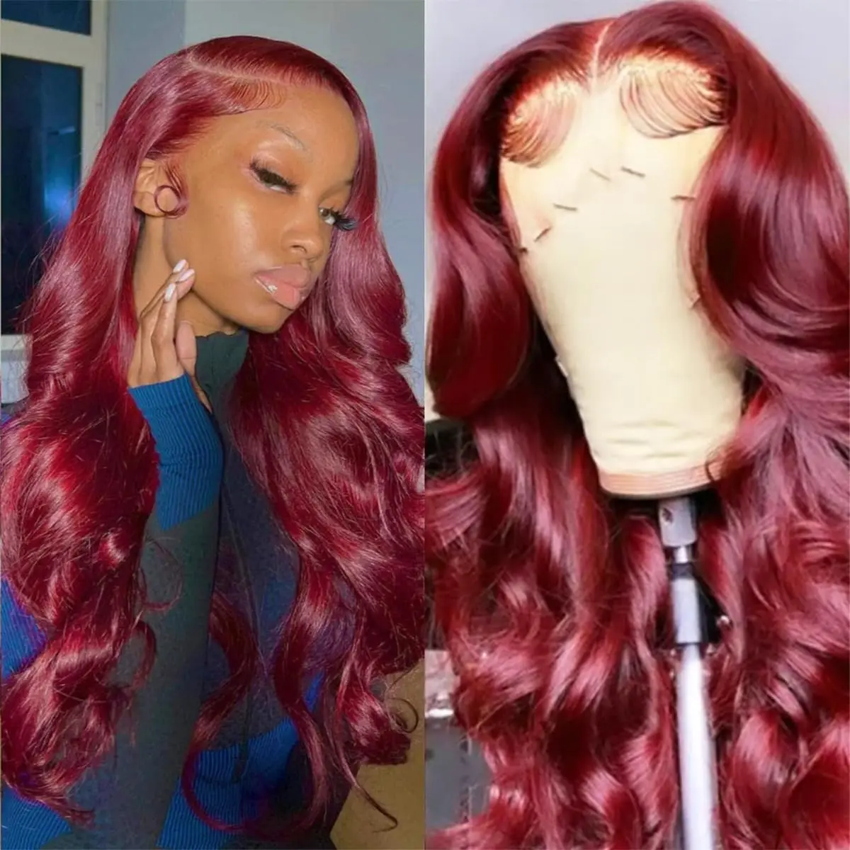 

Alipretty 30 Inch Burgundy Lace Front Wig Colored Lace Front Wig Human Hair 99J Burgundy 13x4 Body Wave Lace Frontal Human Hair