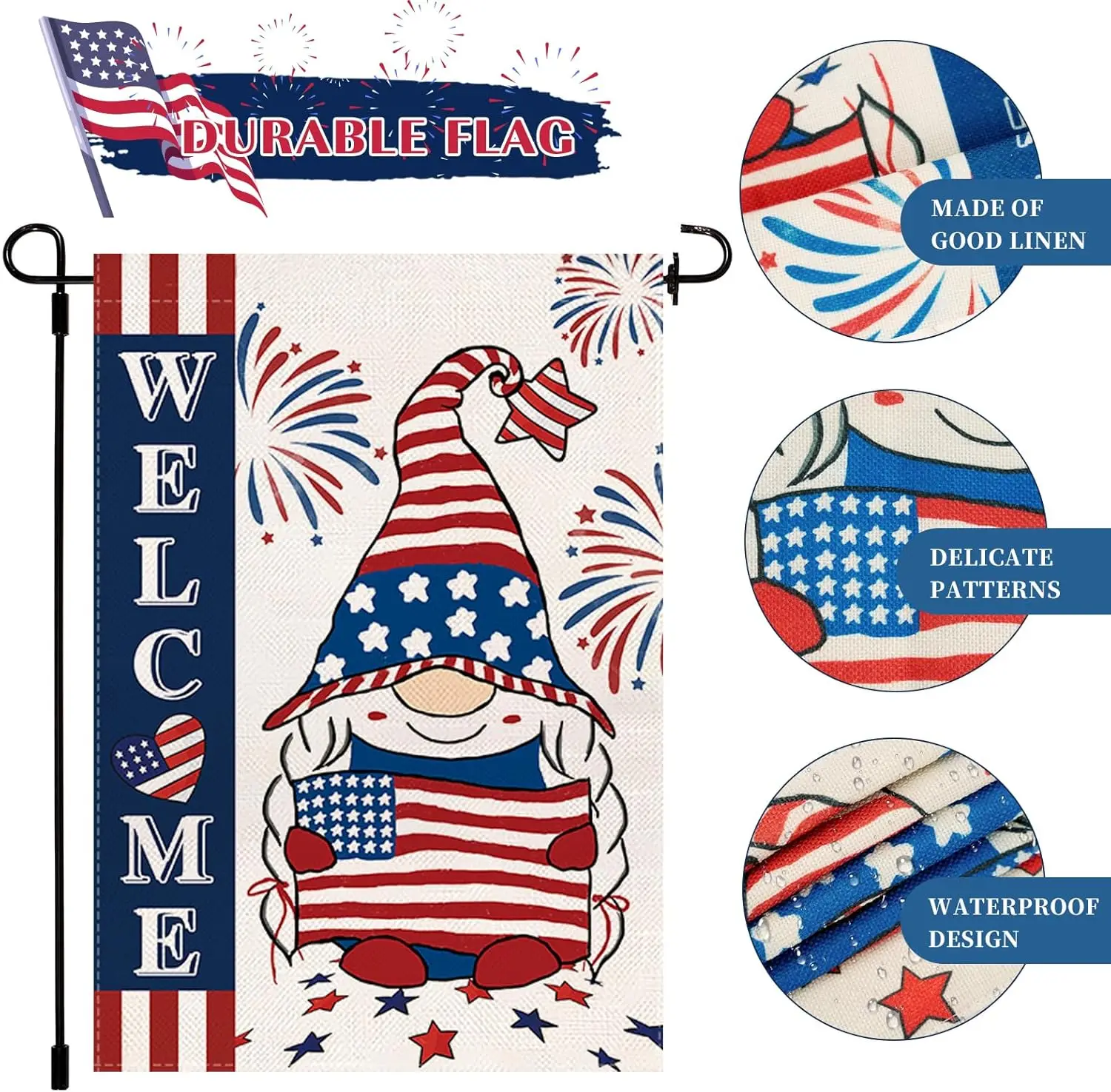 4th of July Garden Flag Patriotic Garden Flag, 12x18 Inch Double Sided Memorial Independence Day Outside Welcome Yard Decoration