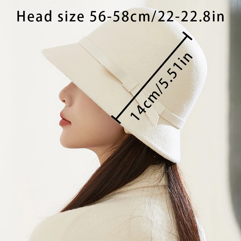 Women\'s new fall and winter tweed hat Hepburn style elegant temperament warm felt hat fishing cap high-class sense bowler hat