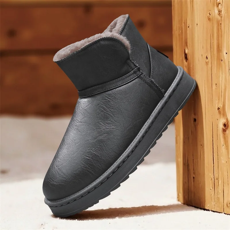 2026Winter Men's Leather Upper Waterproof Non-slip Warm Thickened Fleece-lined Thick-soled Comfortable Snow Boots