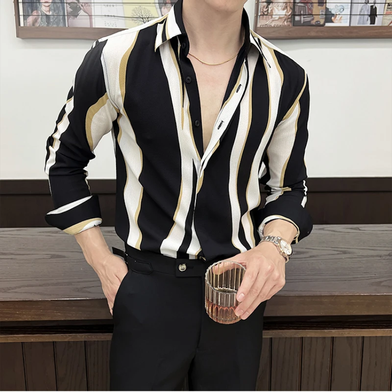 British Style new Artistic Striped Men's Shirt Fashion Long Sleeve Loose Casual Shirts Versatile Social Streetwear Men Clothing
