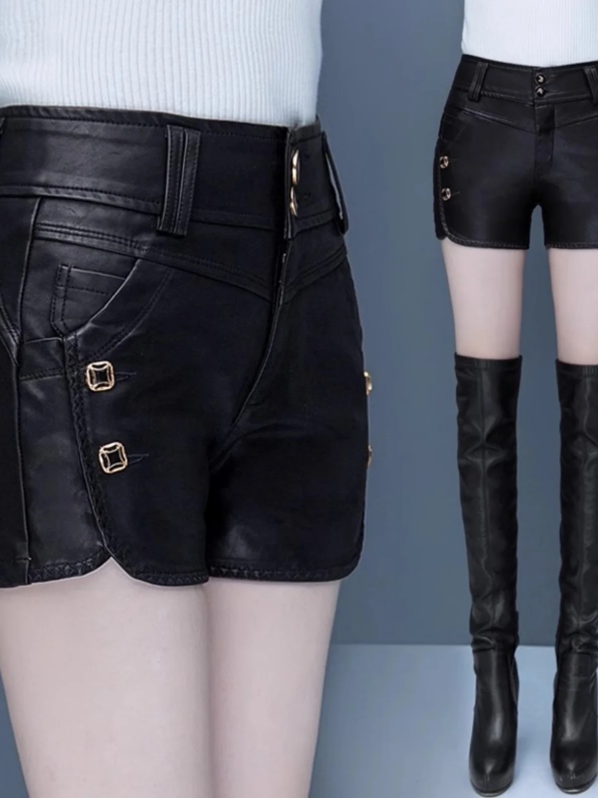 

Женская верхняя одежда из искусственной кожи с высокой талией, весенне-осенние утягивающие ботинки, брюки, прямые зимние ботинки для маленького роста