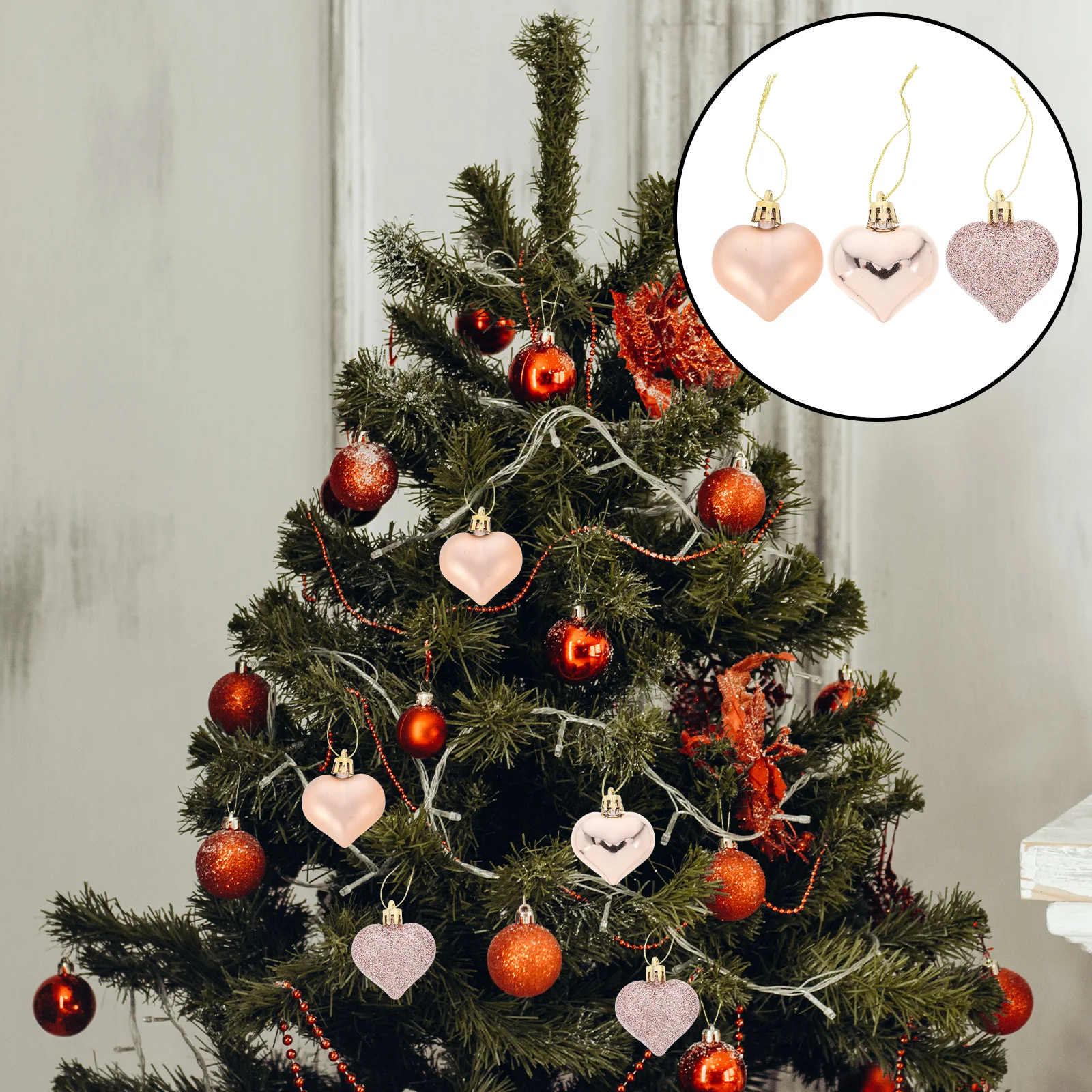 

24Pcs Heart Ornaments Hanging Balls Shatterproof Valentine Decor for Christmas Tree Window Door DIY Romantic Decoration Glitter