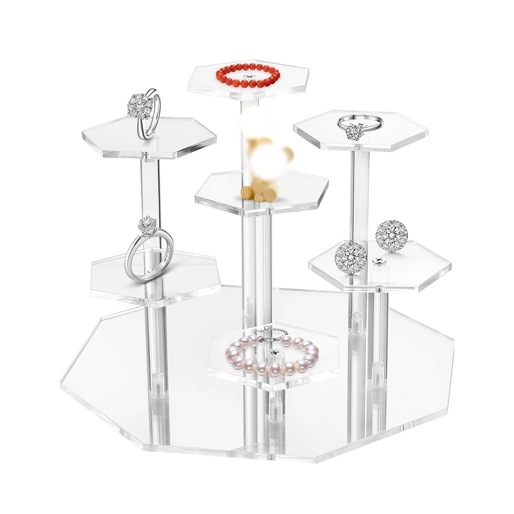 7 Tier Acrylic Clear Display Stands Jewelry Organizer Display Risers for Perfume Watches Rings Cupcake Figure Storage Holder