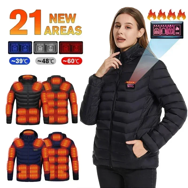 

21 Areas Men Heating Jackets USB Hooded Heated Jacket Women Warm Vest Hiking Camping Winter Outdoor Heated Clothing Windproof