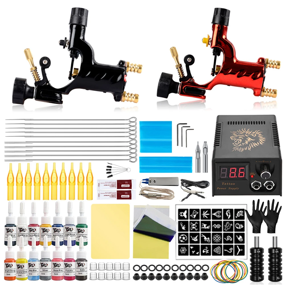 

Complete Tattoo Kits Rotary Tattoo Machine Guns Sets with Power Supply Needles Ink for Tattoo Artist Beginner Tattoo Kit Supplie