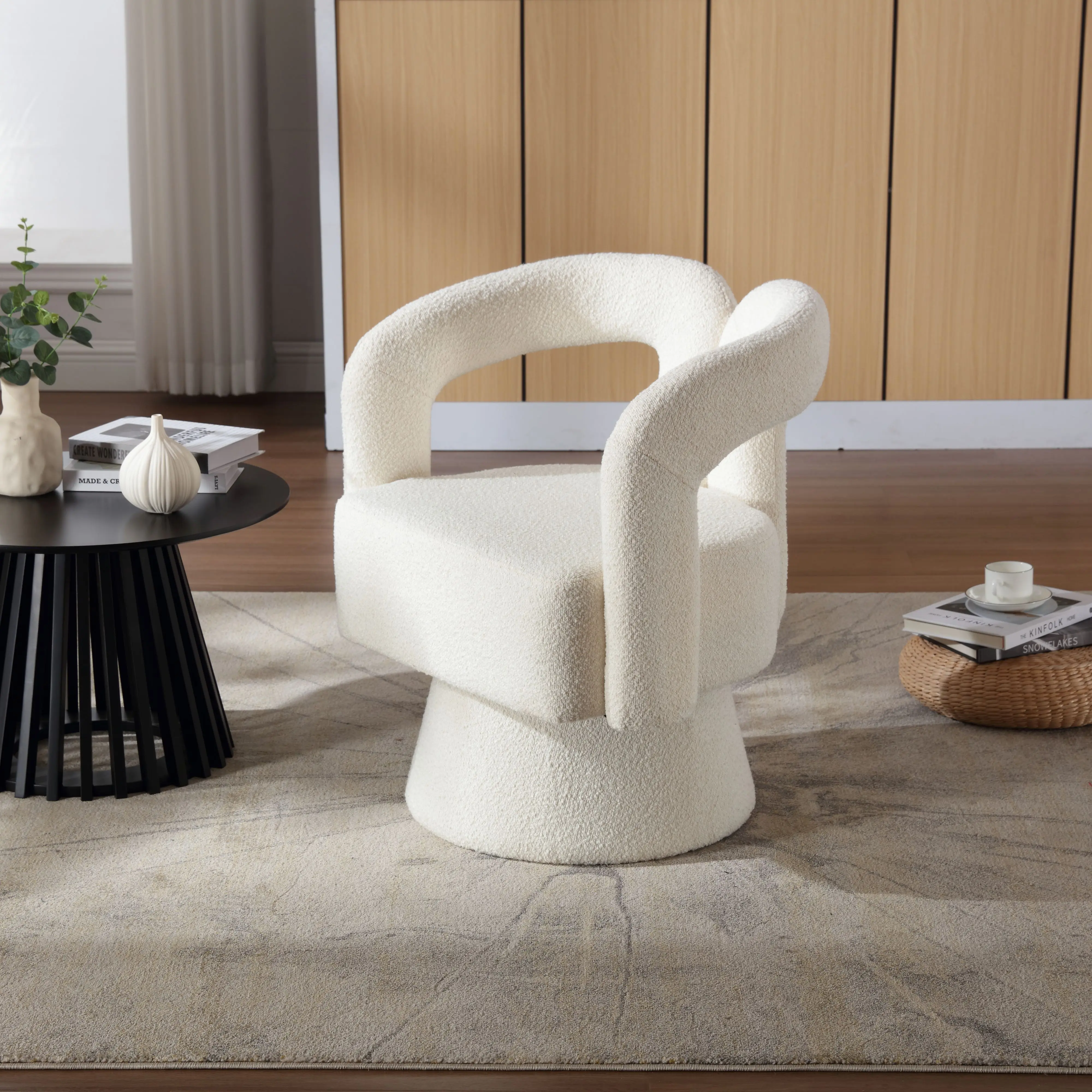 LVHOM Moderno 360 °   Sillón Giratorio Tipo Barril, con Cojín Suave y Reposabrazos, Apto para Sala de Estar, Oficina, Recepción