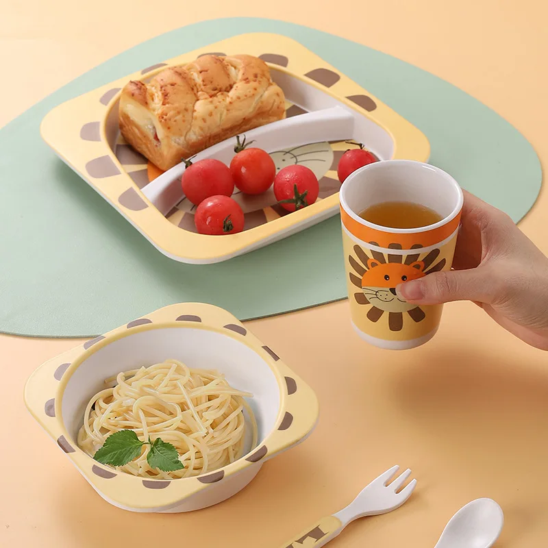 

Children's cartoon dining plate fork and spoon set, baby self feeding tableware set, food supplement divider bowl, baby non slip