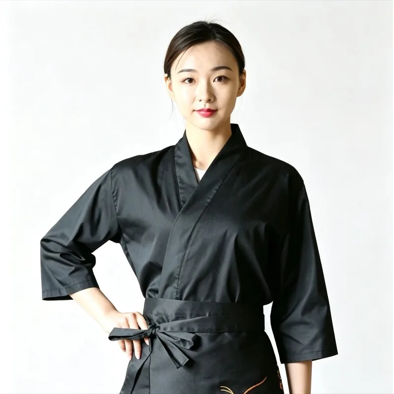Unisex Japanese Korea Style Cook Uniform Shirts Kimono Waiter Work Wear Tops Chef Sushi Restaurant Overalls Waiter Work Jackets