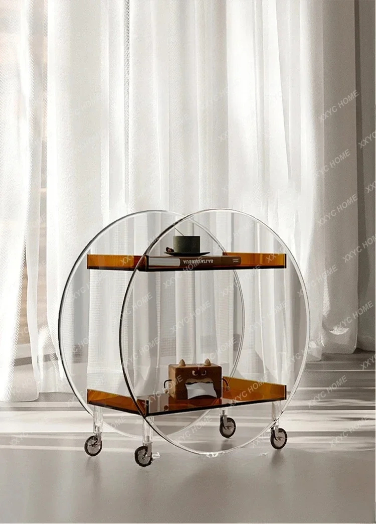 

ins acrylic trolley sofa side few shelves household simple mobile wine dining car round room decoration