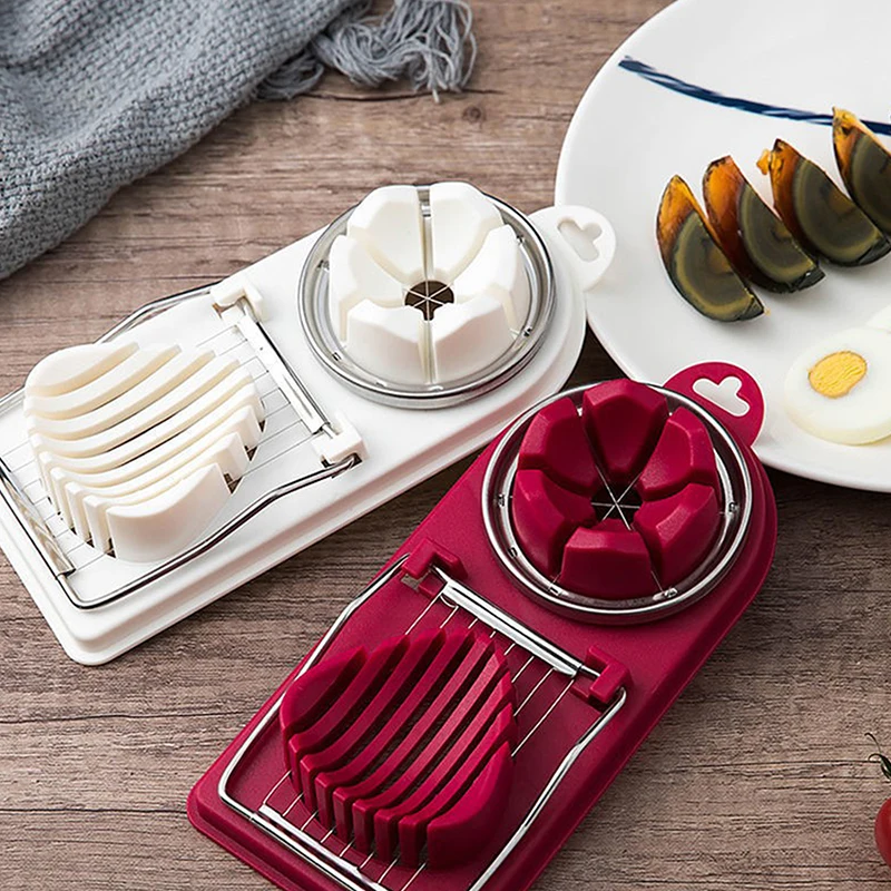 2in1 Egg Cutter Stainless Steel Egg Slicer Sectioner Cutter Mold Flower-Shape Egg Slicer And Divider Hard Boiled Egg Cutter Tool