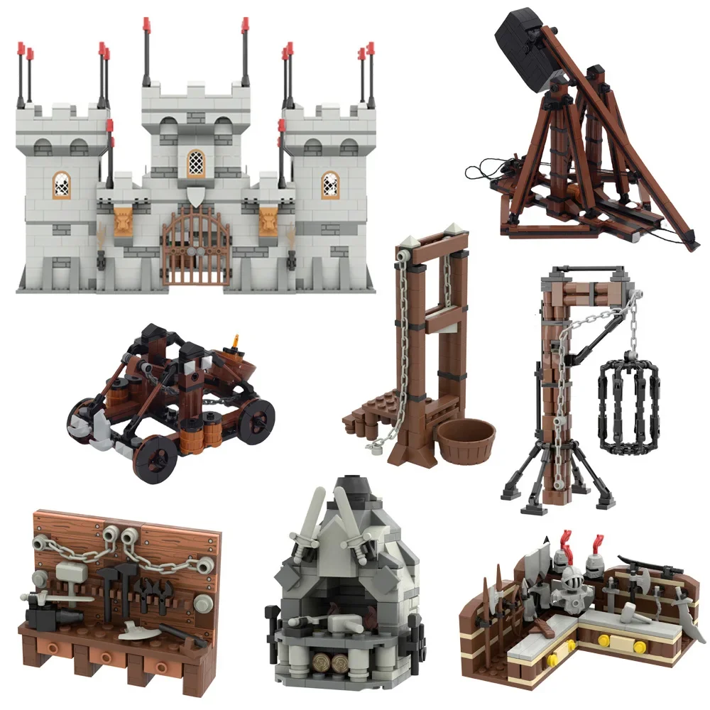 Medieval Lion Fortress Castle Modularization Building Blocks MOC Wall Watchtower Siege Weapon Bricks Toys Compatible With LEGO