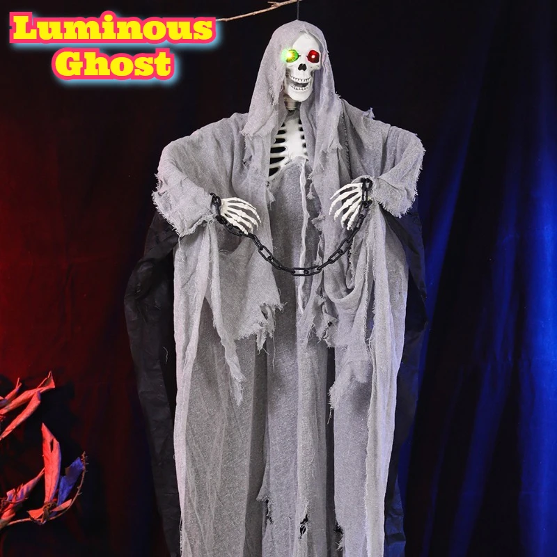 Professional Glowing Ghost Hanging Chain Scary Halloween Decoration Props for Haunted House Escape Room Bar Horror Theme Party