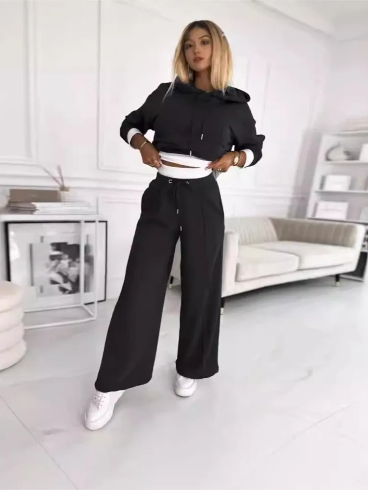 Autumn Winter New Combination Hooded Sweatshirt Women\'s 2 Piece Set Of Solid Color Fashion Casual Pants Jogging Female Suit 2025