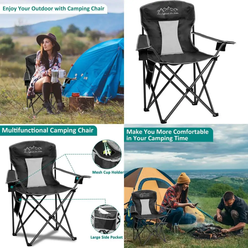 

Портативное складное кресло для кемпинга с подстаканником, карманом для хранения, большим сиденьем с защитой от проседания, грузоподъемностью 147 кг, дышащей сеткой для активного отдыха