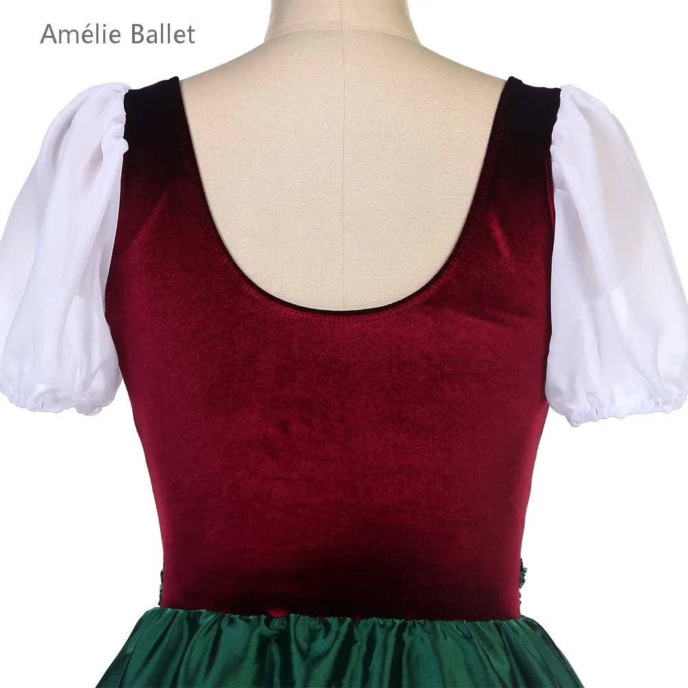 Corsage en velours bordeaux à manches courtes, avec jupes vertes, robe de Ballet pour filles et femmes, Tutu de spectacle romantique, 24027