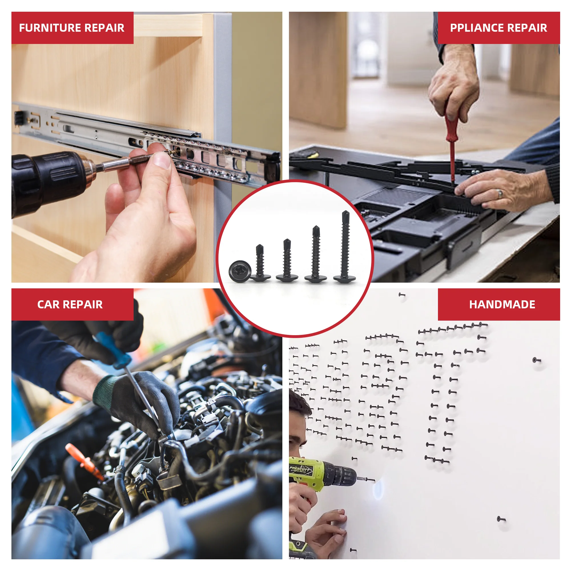 Set di viti TEK autoperforanti in acciaio inossidabile 175 pezzi 410 - Nero e argento, antiruggine, per riparazione di mobili/apparecchi elettrodomestici e fai da te