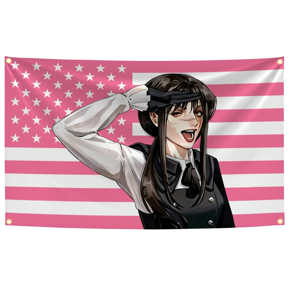 Asa Mitaka American Flag Anime Tapestry Outdoor Decor Chainsaw Man Flags Decorative Home Objects Decoration Garage Hanging