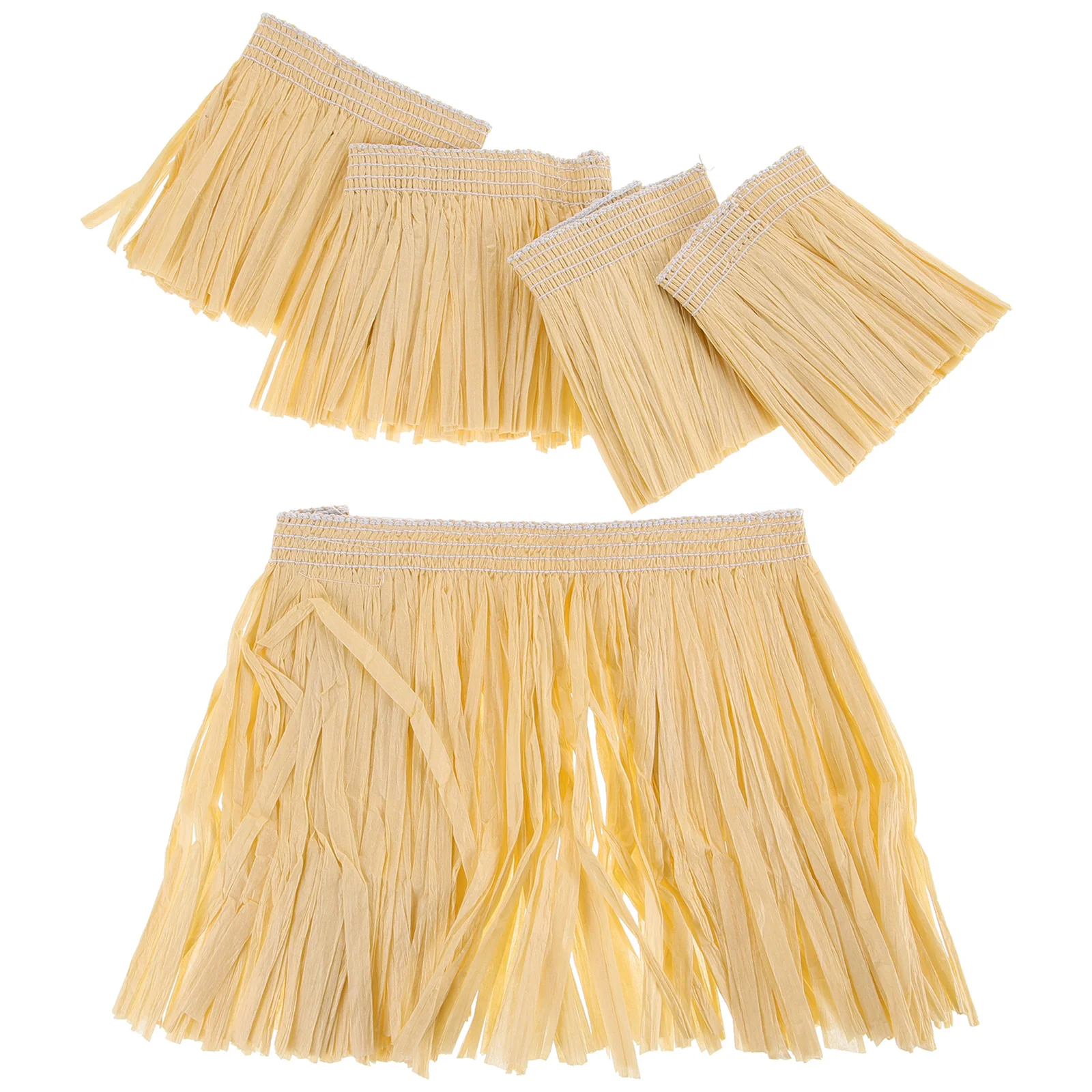 

Hawaiian Hula Skirt 5Pcs Yellow Raffia Dance Costume for Vacation Festival Performance Tassel Party Wear