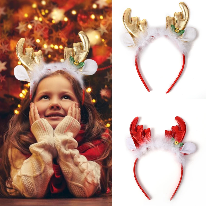 Christmas Headband Antler Christmas Elk Deer Horn Bell Hair Accessories For Kids Noel Natal Party Decoration Favors