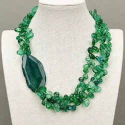 G-G 3 Rows Natural Top-drilled Green Crystal Chocker Necklace Peandant 20'' Muti Strands Necklace Handmade Women Gifts