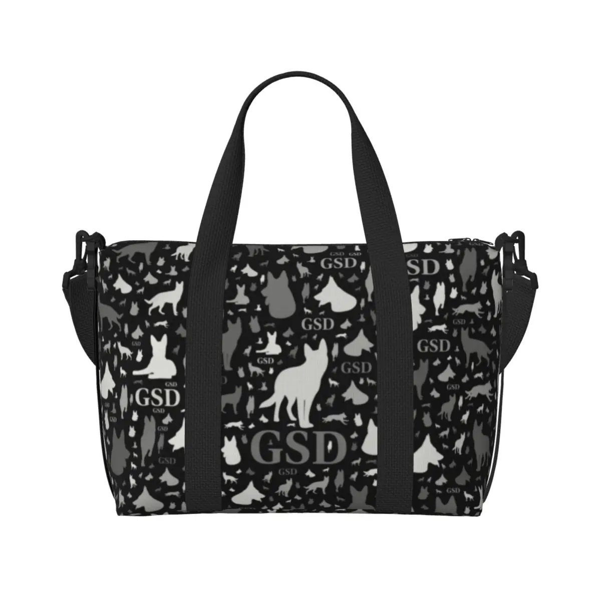 Custom German Shepherd Dog Silhouettes Tote Bag Women Large Capacity Animal Pet Beach Gym Shoulder Travel Bag