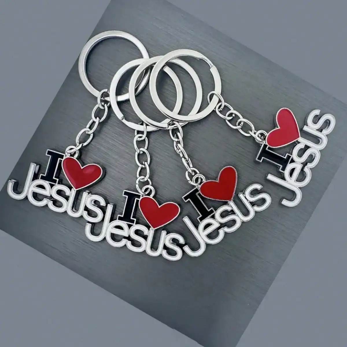 4pcs/1pc/2pcs "I Love Jesus" Heart Shaped Pendant Keychain, Prayer Gift For Men & Women