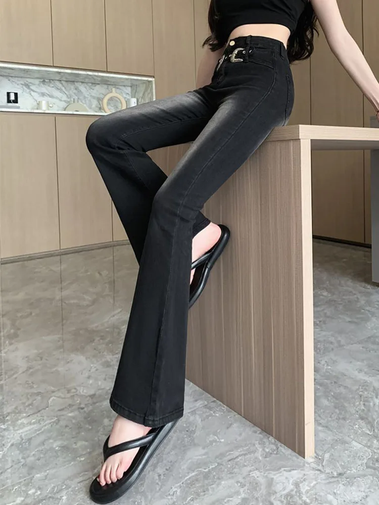 ヴィンテージ漂白ブーツカットパンツ女性のカジュアルハイウエストファッションデニムパンツストリートレトロワイドレッグストレートスリム Vaqueros