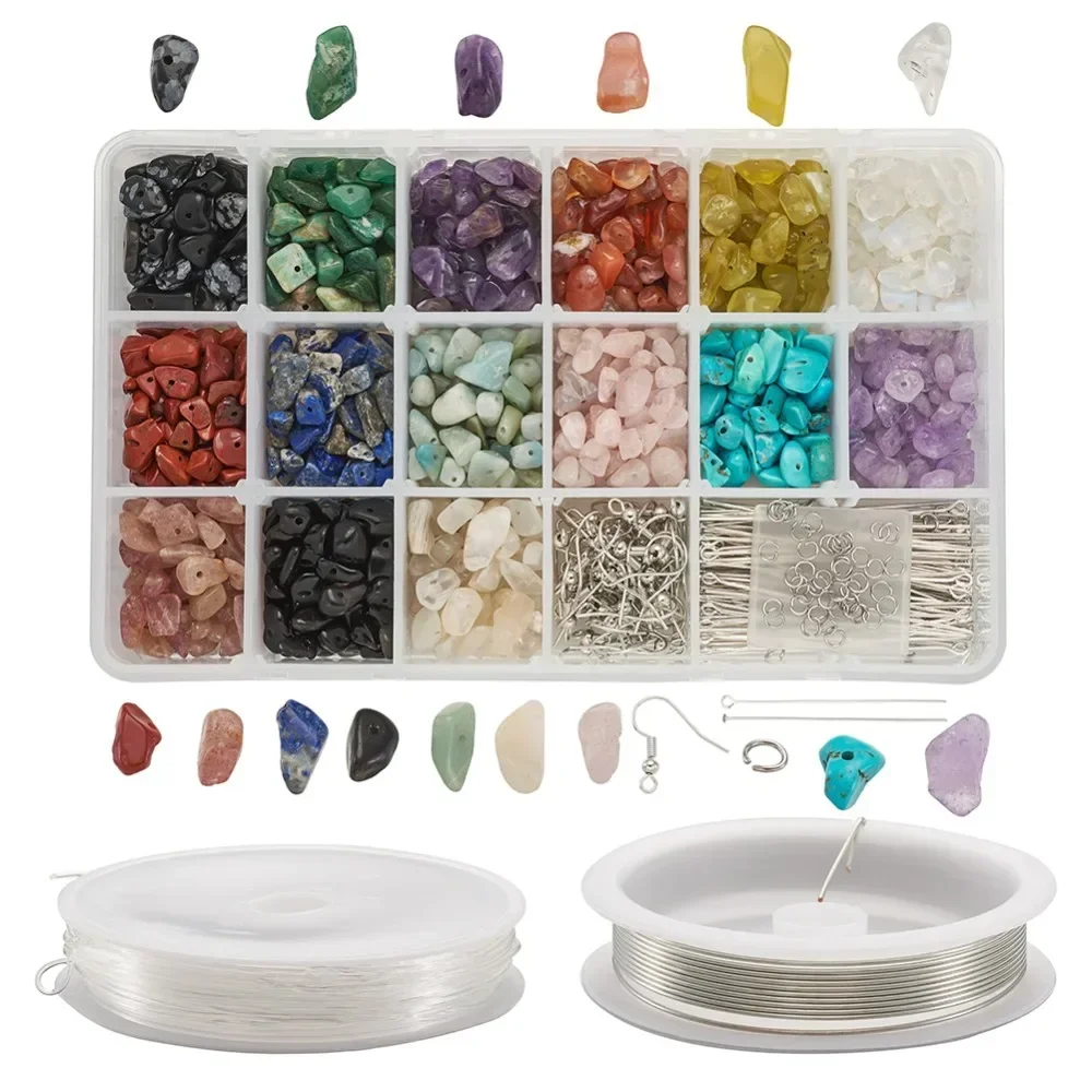 Natural Stone Beads Box WIth Accessories and Tools Irregular Gemstones Healing Loose Rocks For DIY Bracelet Jewelry Making Craft