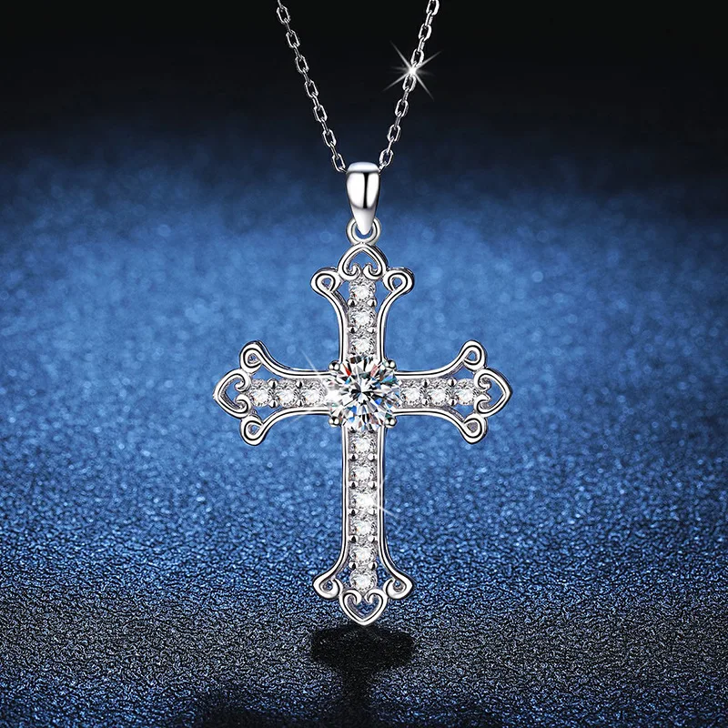 D Color Moissanite Seiko Cross Pendant Necklace Moissanite High-Quality Silver Necklace Women's Platinum PT950 Mark