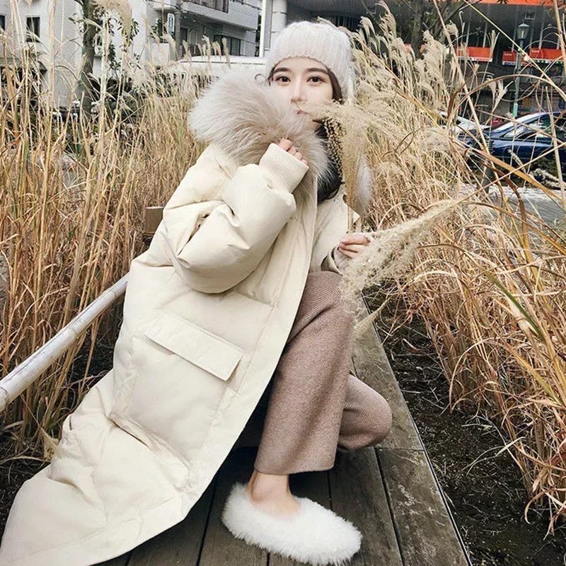 Winter Down Cotton Jacket Women\'s Winter Hooded Faux Fur Collar Coat Warm Parkas Snow Outwear Oversized Long Winter Jacket C363